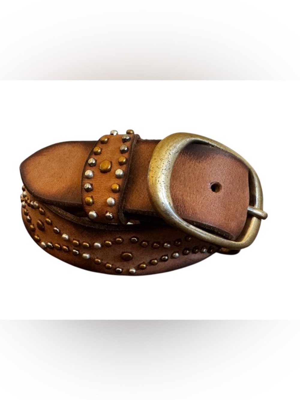 Vintage NWT sz 30 (28-32) genuine leather studded statement belt western brass